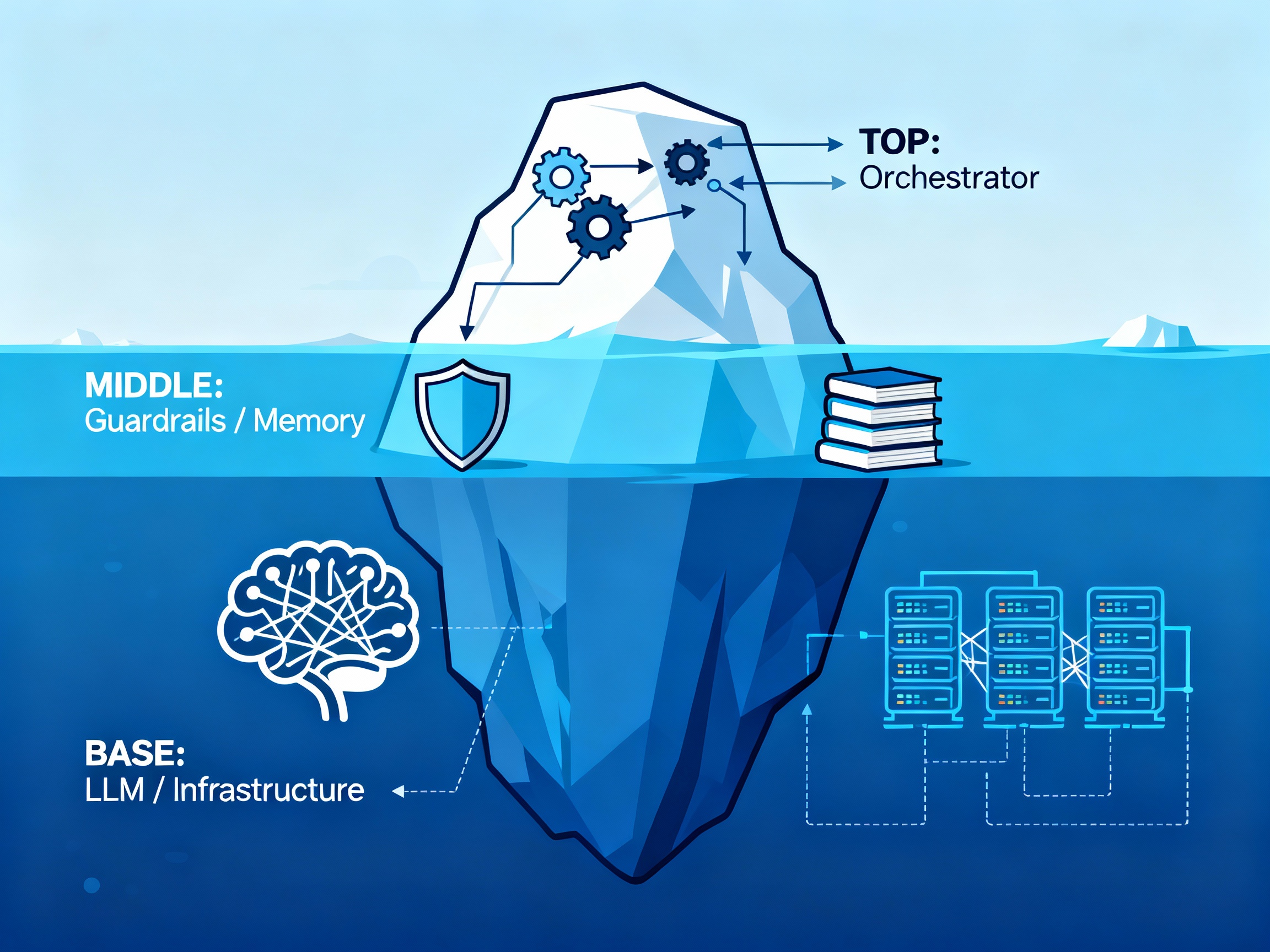 Diagrama de la Arquitectura de Agente de IA con forma de iceberg.